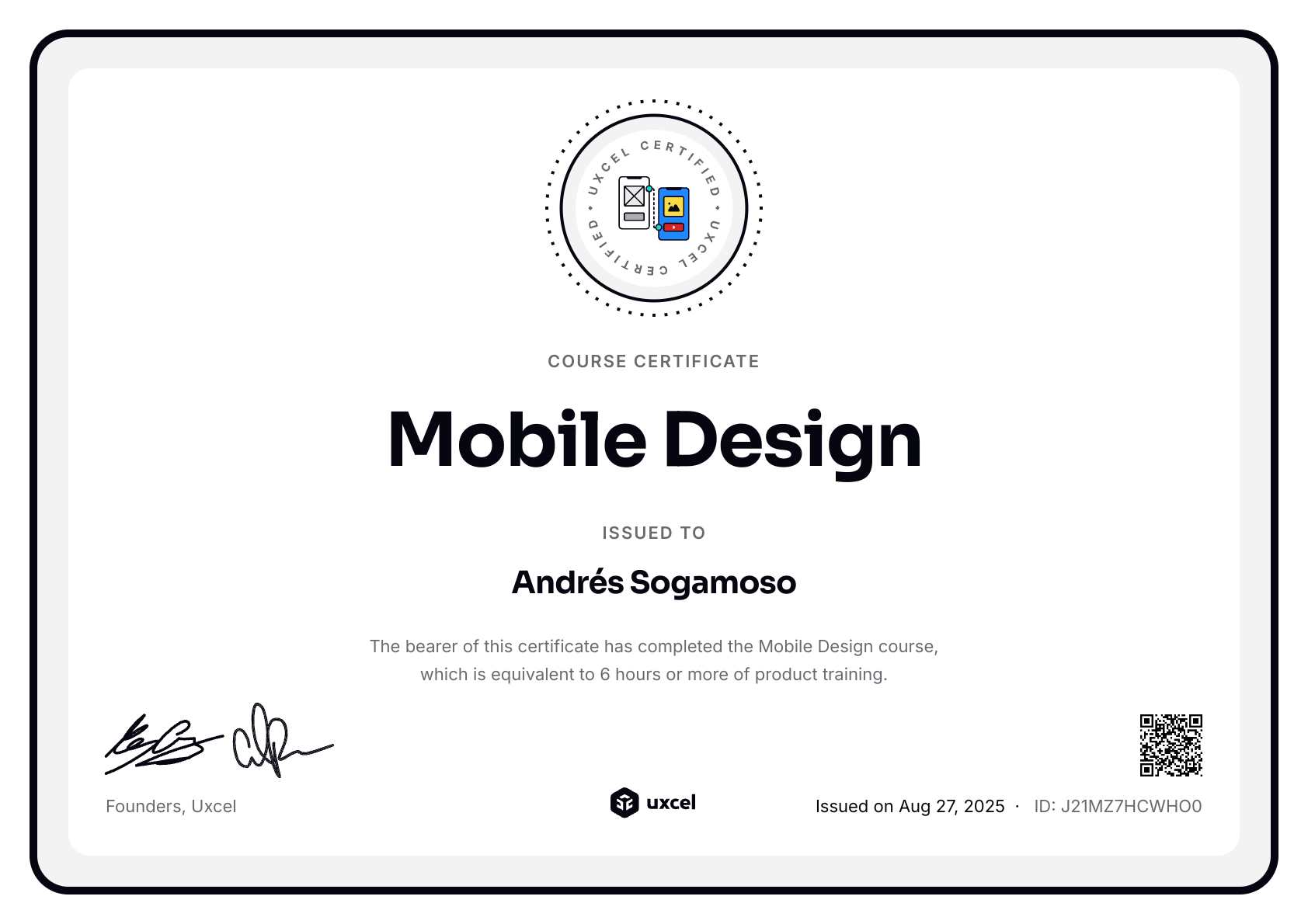 Andrés Sogamoso's certificate